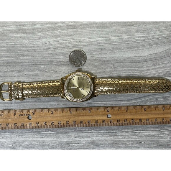 Vintage Joan River Classic Quartz Watch Women’s Gold Leather Crystal Bezel - Picture 7 of 16
